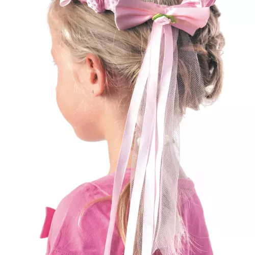 COURONNE FLEUR ROSE AVEC RUBAN