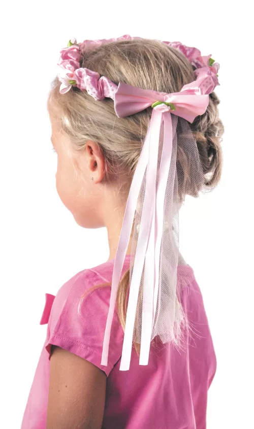COURONNE FLEUR ROSE AVEC RUBAN