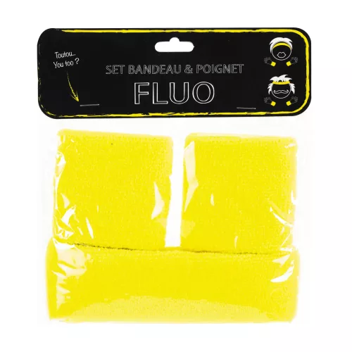 SET BANDEAU ET POIGNETS EPONGE NEON JAUNE – Image 2