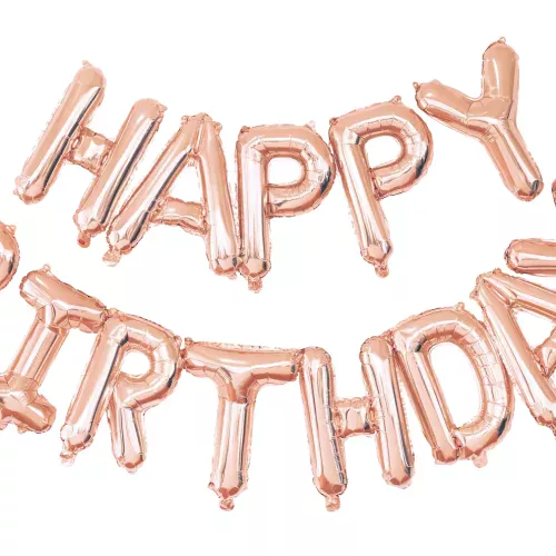 BALLONS MYLAR HAPPY BIRTHDAY ROSE GOLD