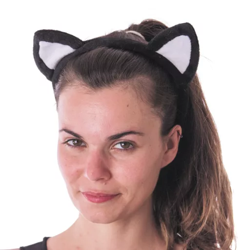 SERRE TÊTE CHAT BLANC ET NOIR VELOURS – Image 2
