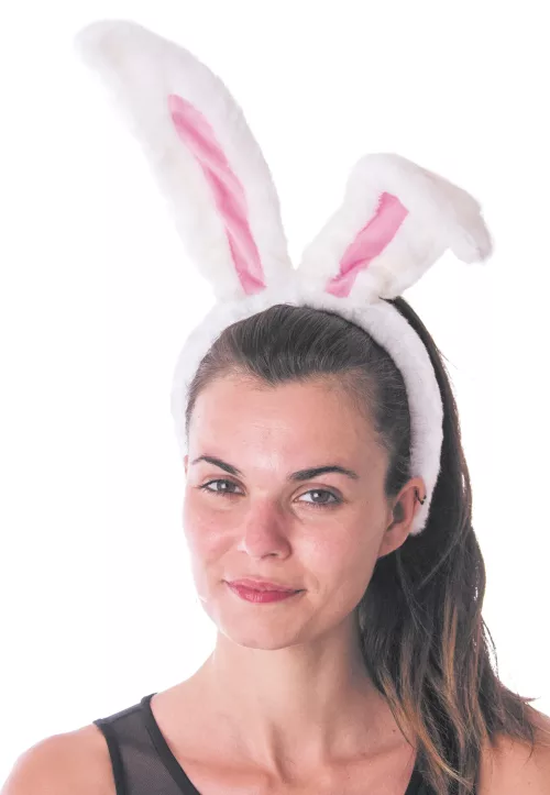 SERRE TÊTE OREILLE DE LAPIN BLANC ET ROSE PELUCHE – Image 2