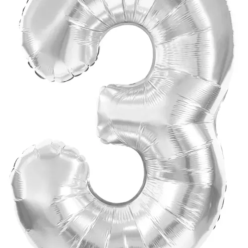 BALLON MYLAR CHIFFRE 3 ARGENT 86CM
