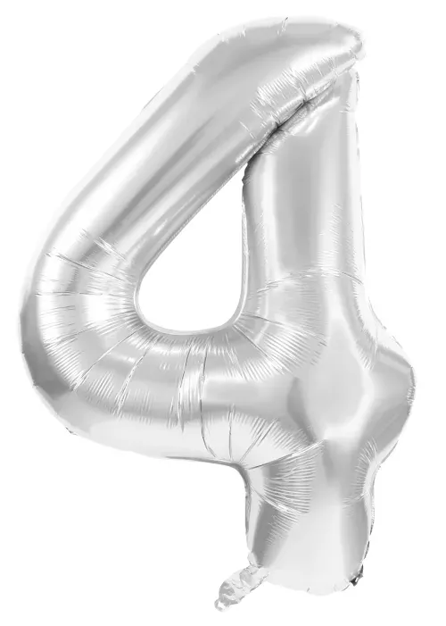 BALLON MYLAR CHIFFRE 4 ARGENT 86CM