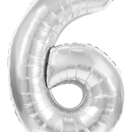 BALLON MYLAR CHIFFRE 6 ARGENT 86CM
