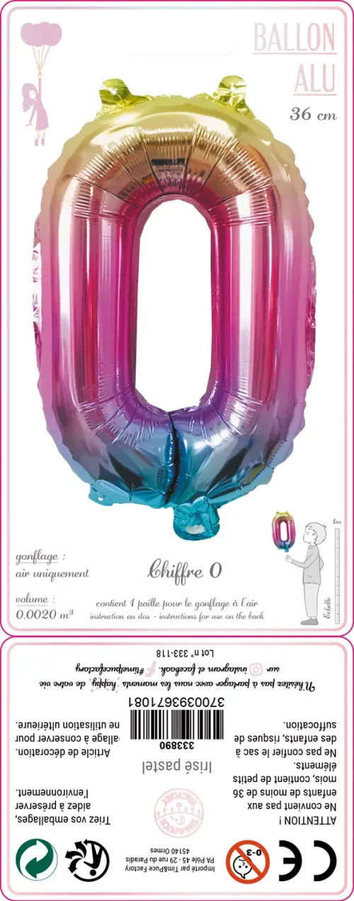 BALLON MYLAR CHIFFRE 0 IRISE PASTEL 36CM – Image 2