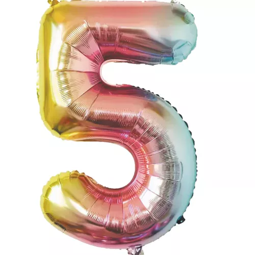 BALLON MYLAR CHIFFRE 5 IRISE PASTEL 36CM