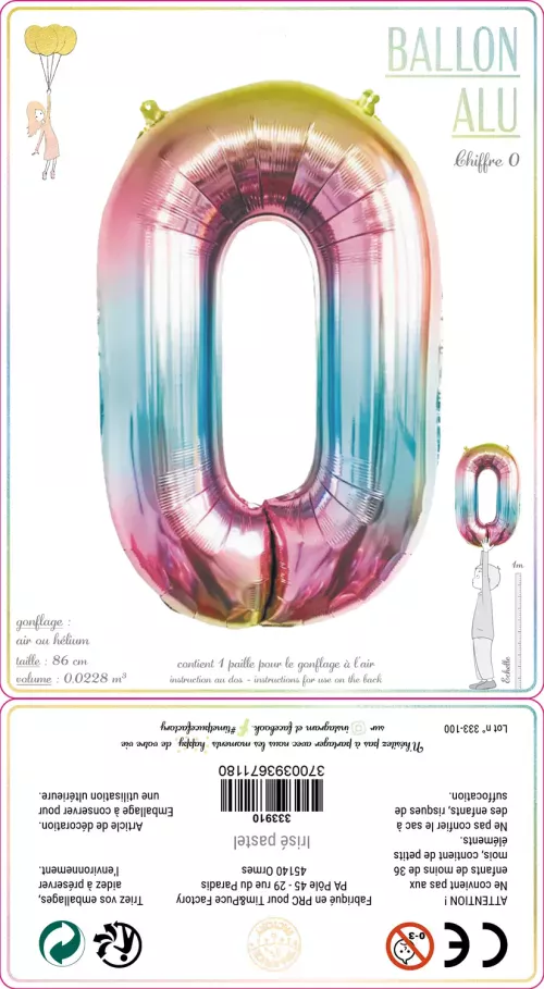BALLON MYLAR CHIFFRE 0 IRISE PASTEL 86CM – Image 2