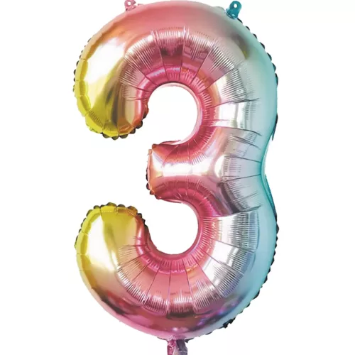 BALLON MYLAR CHIFFRE 3 IRISE PASTEL 86CM