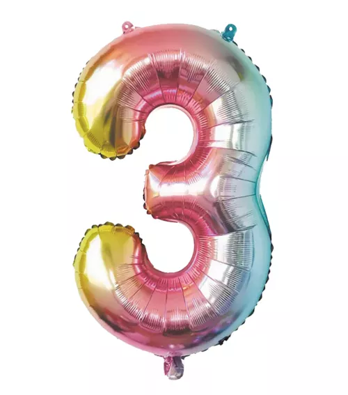 BALLON MYLAR CHIFFRE 3 IRISE PASTEL 86CM