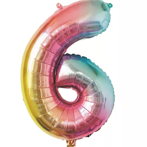 BALLON MYLAR CHIFFRE 6 IRISE PASTEL 86CM