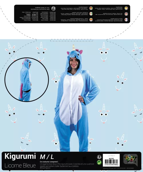 COSTUME KIGURUMI LICORNE BLEUE ADULTE – Image 3