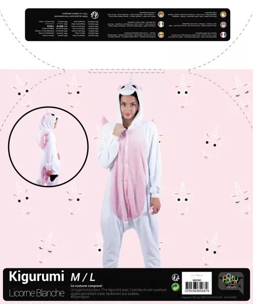 COSTUME KIGURUMI LICORNE ROSE ET BLANCHE ADULTE – Image 3