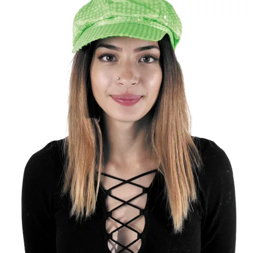 CASQUETTE DISCO SEQUIN NEON VERT