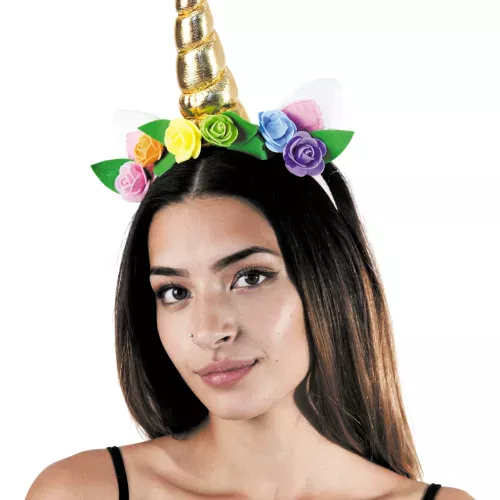 SERRE TETE LICORNE DOREE A FLEURS