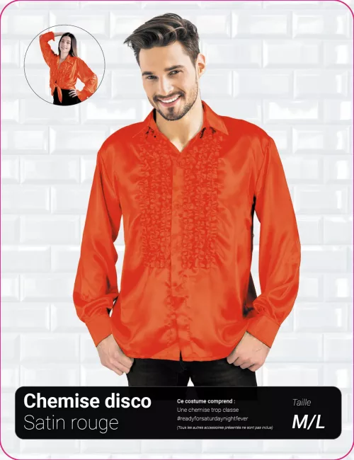 CHEMISE DISCO SATIN ROUGE – Image 2