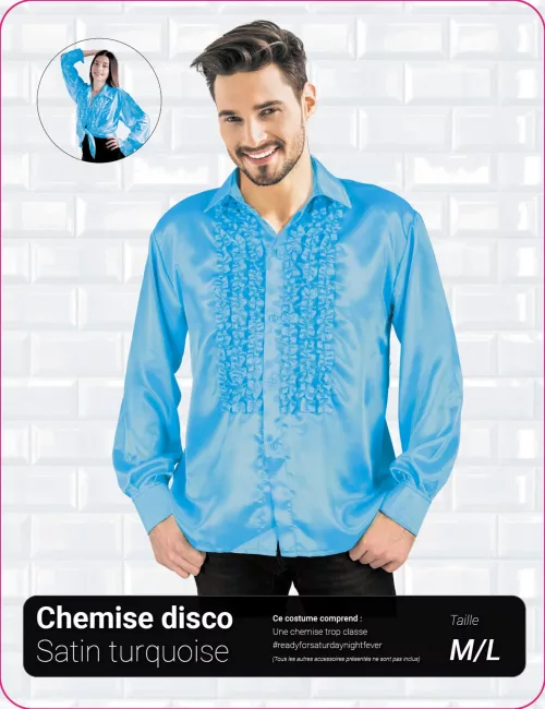 CHEMISE DISCO SATIN TURQUOISE – Image 2