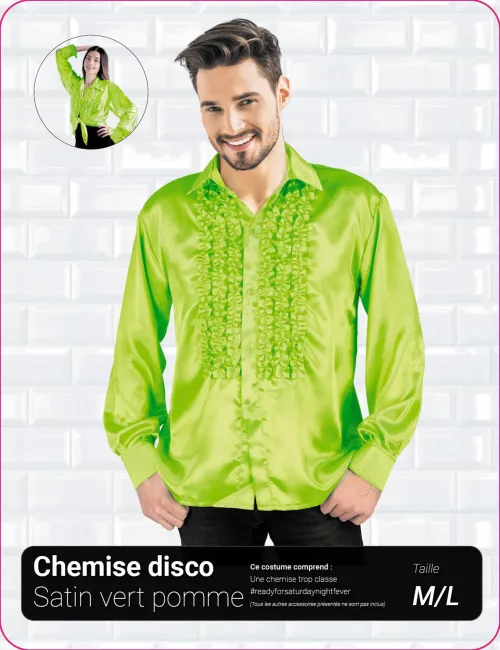 CHEMISE DISCO SATIN VERT POMME – Image 3