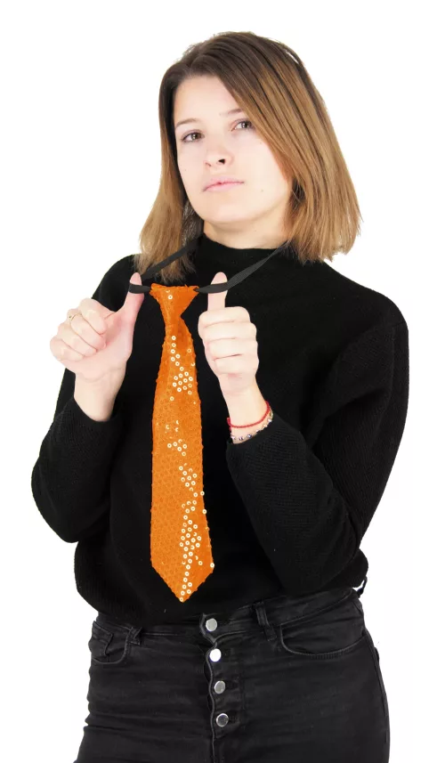 CRAVATE SEQUIN NEON ORANGE – Image 2