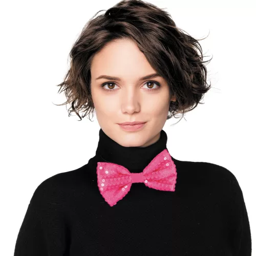 NOEUD PAPILLON SEQUIN NEON ROSE