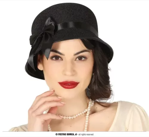CHAPEAU NOIR DAME ANNEE 20