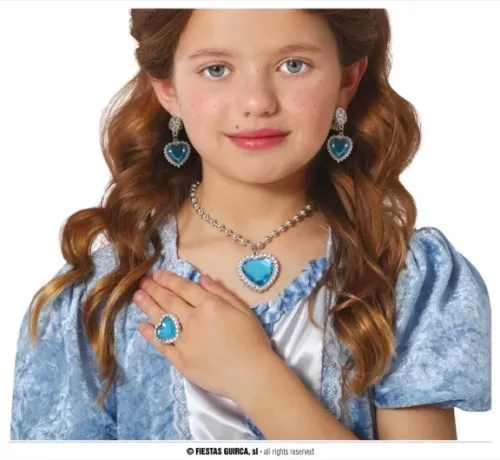 SET COEUR BLEU (COLLIER, BAGUE ET BOUCLES D'OREILL