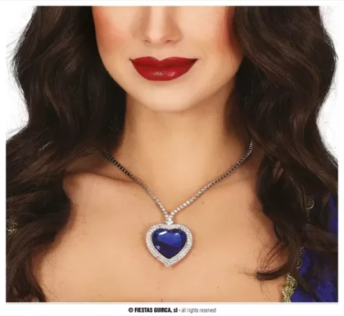 COLLIER COEUR BLEU, MÉTALIQUE