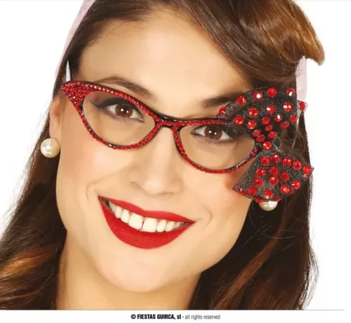 LUNETTES ANNÉES 50 AVEC CORDON COULEUR ROUGE – Image 2