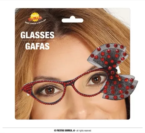 LUNETTES ANNÉES 50 AVEC CORDON COULEUR ROUGE