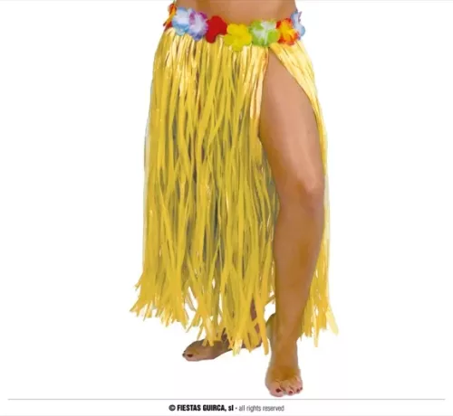 JUPE HAWAIENNE FLEURS 75 CMS JAUNE