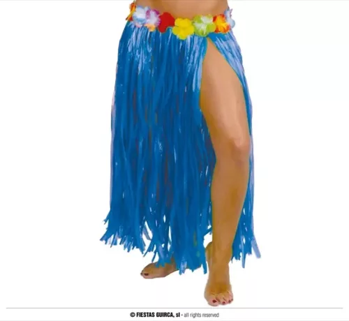 JUPE HAWAIENNE FLEURS 75 CMS BLEUE