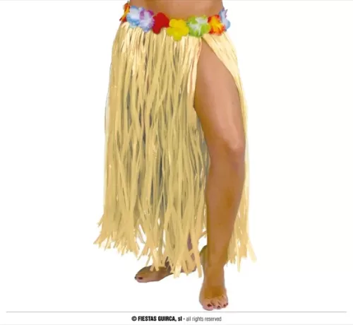 JUPE HAWAIENNE FLEURS 75 CMS PAILLE
