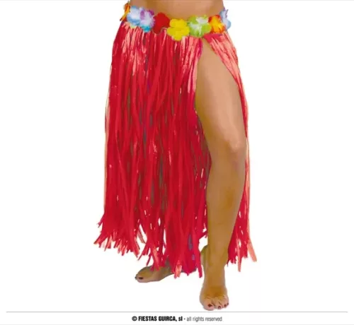 JUPE HAWAIENNE FLEURS 75 CMS ROUGE
