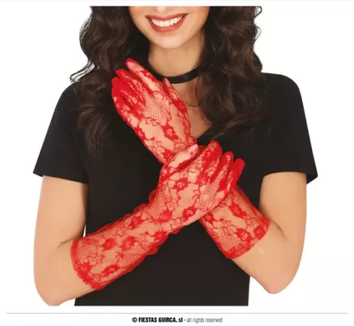 GANTS EN DENTELLE ROUGE 38CM