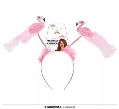 SERRE TETE AVEC 2 FLAMANTS ROSE PLUMES