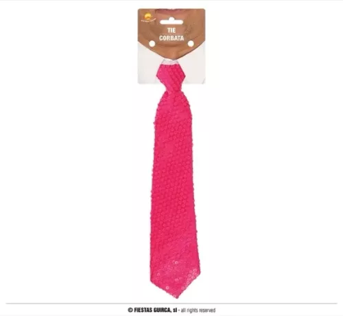 CRAVATE 38 CMS PAILLETTES ROSE FLUO
