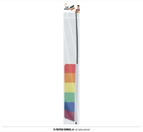 DRAPEAU AVEC HAMPE ARC-EN-CIEL 35X45 CMS