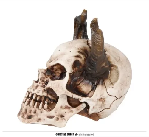 TÊTE DE MORT AVEC CORNES 20 CMS – Image 2