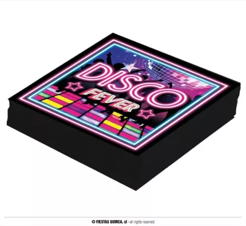SACHET 20 SERVIETTES DISCO FEVER, 16X16 CMS