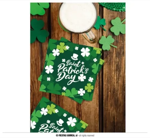 SACHET 20 SERVIETTES ST PATRICK 16X16 CMS