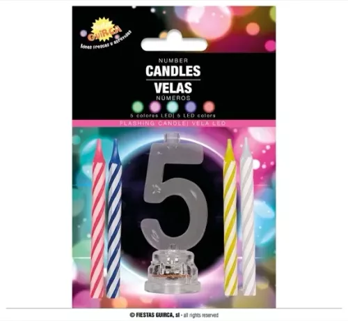 PORTE BOUGIE LED Nº 5 AVEC 4 BOUGIES, 13 CMS