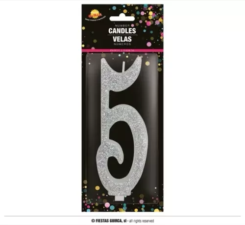 BOUGIE PAILLETÉE ARGENT Nº 5, 12,5 CMS