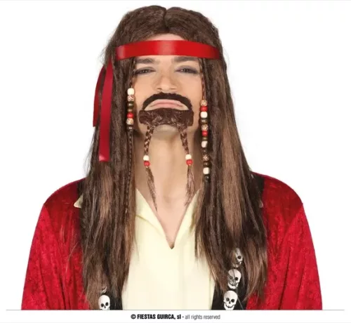 PERRUQUE HOMME, RASTA, MOUSTACHE, MARRON (BOÎTE)