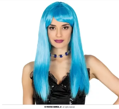 PERRUQUE MI-LONGUE BLEU CIEL FLUO (BOÎTE)