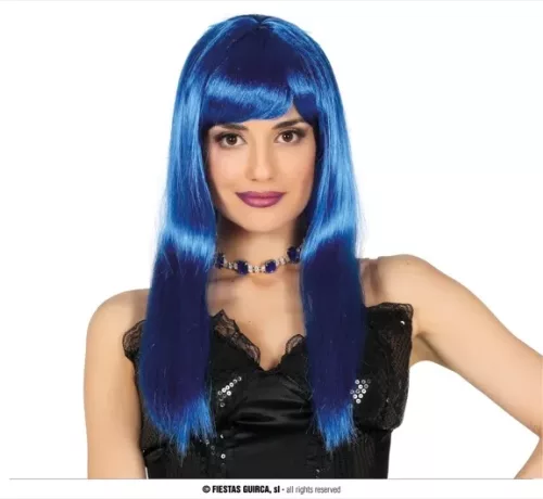 PERRUQUE MI-LONGUE BLEU FONCÉ FLUO (BOÎTE)