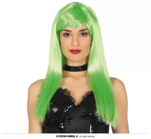 PERRUQUE MI-LONGUE VERT FLUO (BOÎTE)