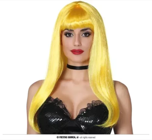 PERRUQUE MI-LONGUE JAUNE FLUO (BOÎTE)