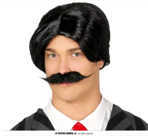 PERRUQUE NOIR AVEC BARBE (BOÎTE)