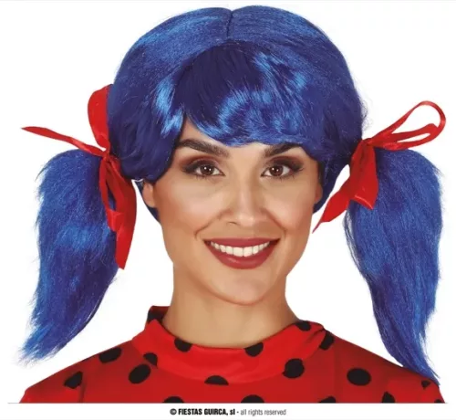 PERRUQUE BLEUE AVEC DES COUETTES ET RUBANS (BOÎTE)