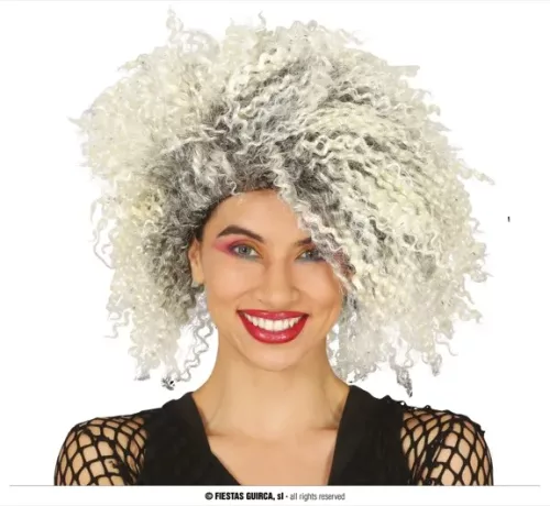 PERRUQUE BOUCLES AVEC MÈCHES BLONDES  (BOÎTE)